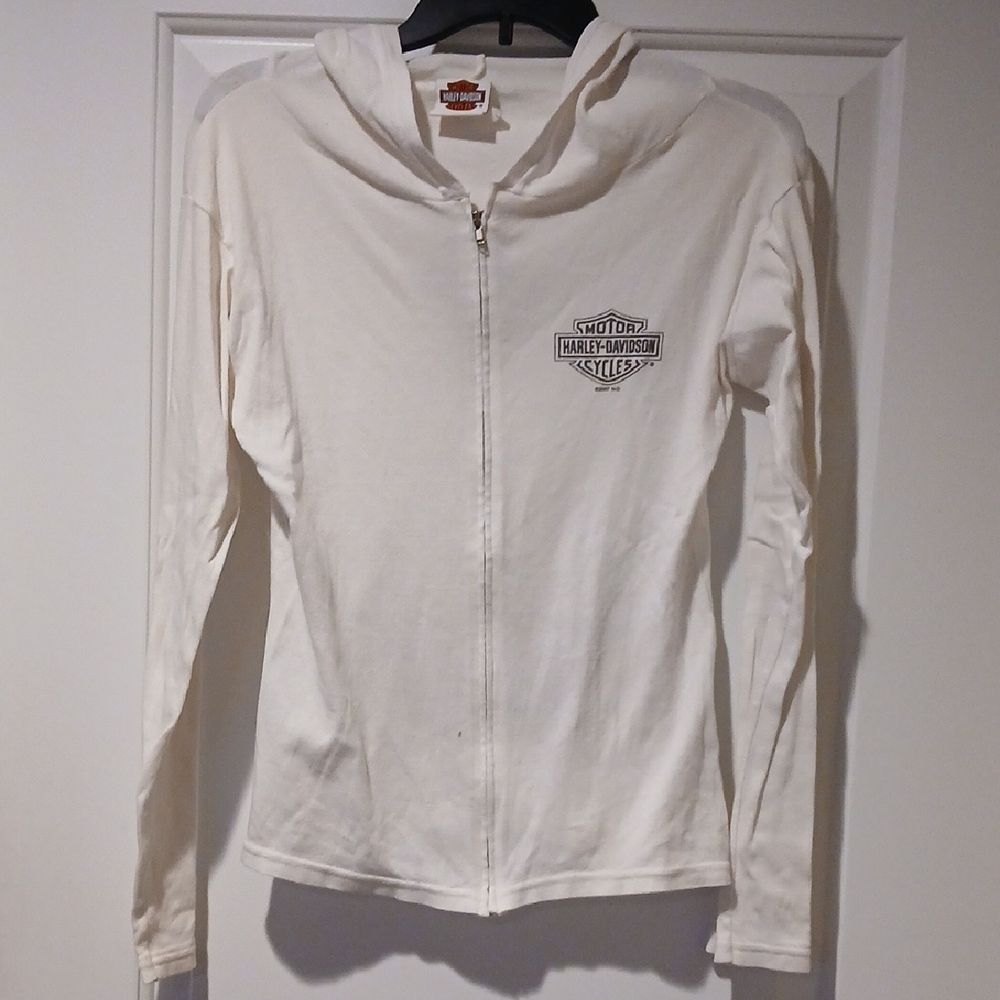 Harley-Davidson Women's White Full-Zip Hoodie with Chest Shield